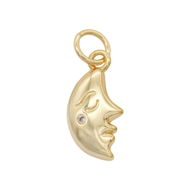 Pendentif à breloque 2 lunes orné de strass 14K GF