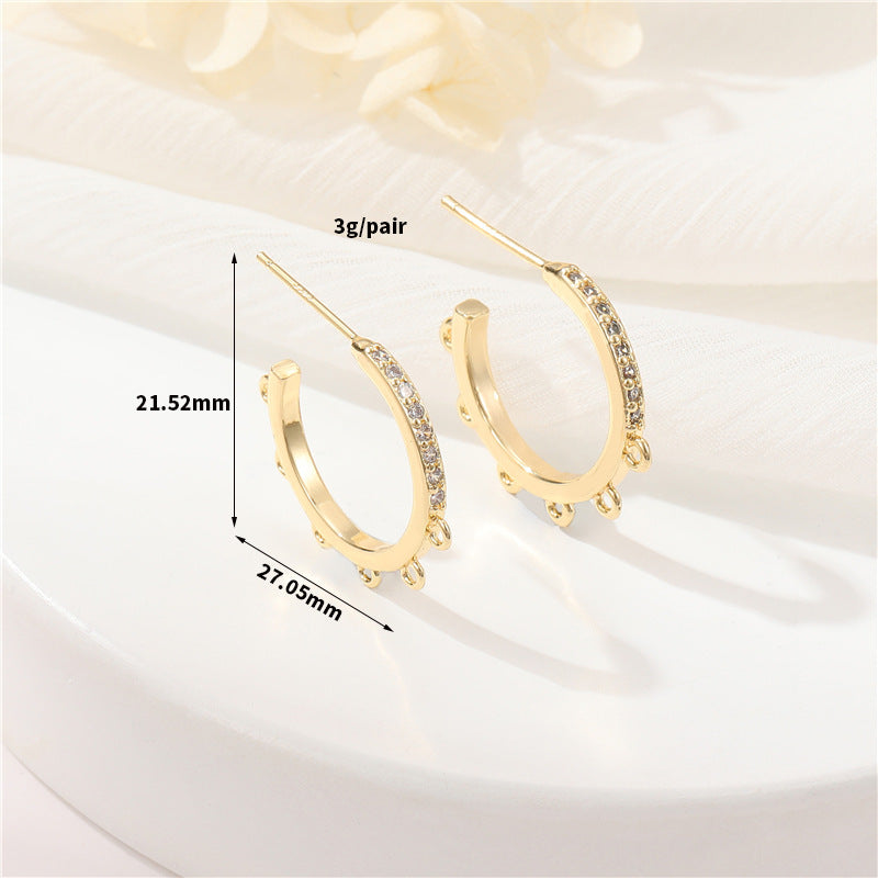 4 boucles d'oreilles à tige en demi-cercle avec perle en boucle et strass vierges ornés de strass 14 carats GF