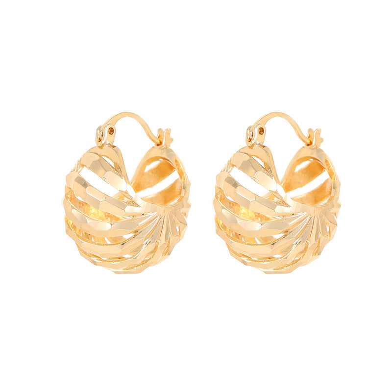 4 Chunky Hollow Basket Hoop Earrings 14K GF Earing