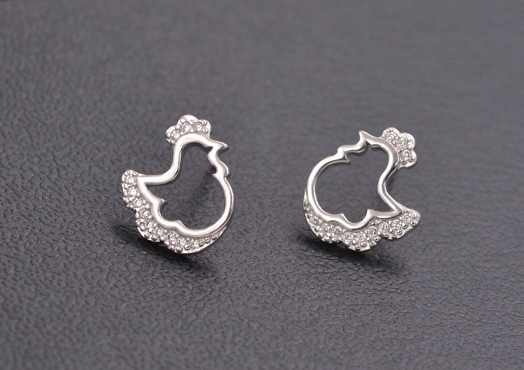 Boucles d'oreilles à tige en argent sterling avec strass pour poule, résultats S925