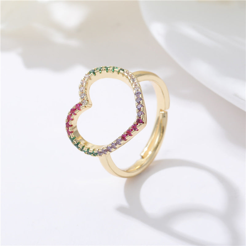 2 anneaux de déclaration ornés de strass, chaîne à cercle ouvert, étoile, lune, cœur, 14K GF