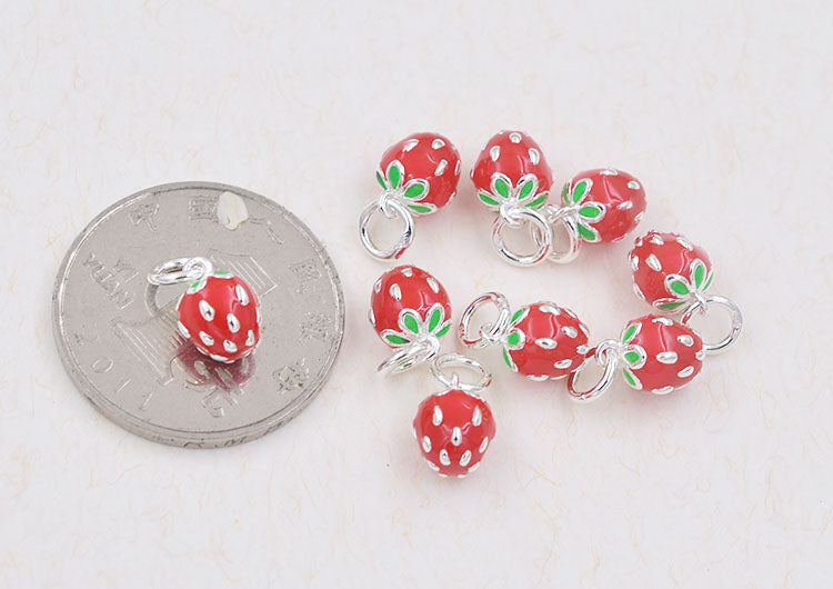 Pendentif à breloque fraise époxy en argent sterling émaillé S925