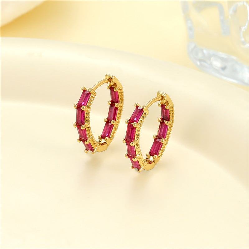 4 boucles d'oreilles rondes créoles rectangulaires ornées de strass 14K GF
