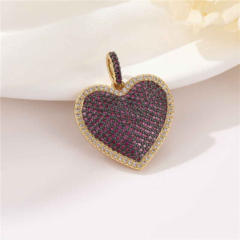 Pendentif à breloque 2 cœurs en émail époxy 14K GF strass embelli