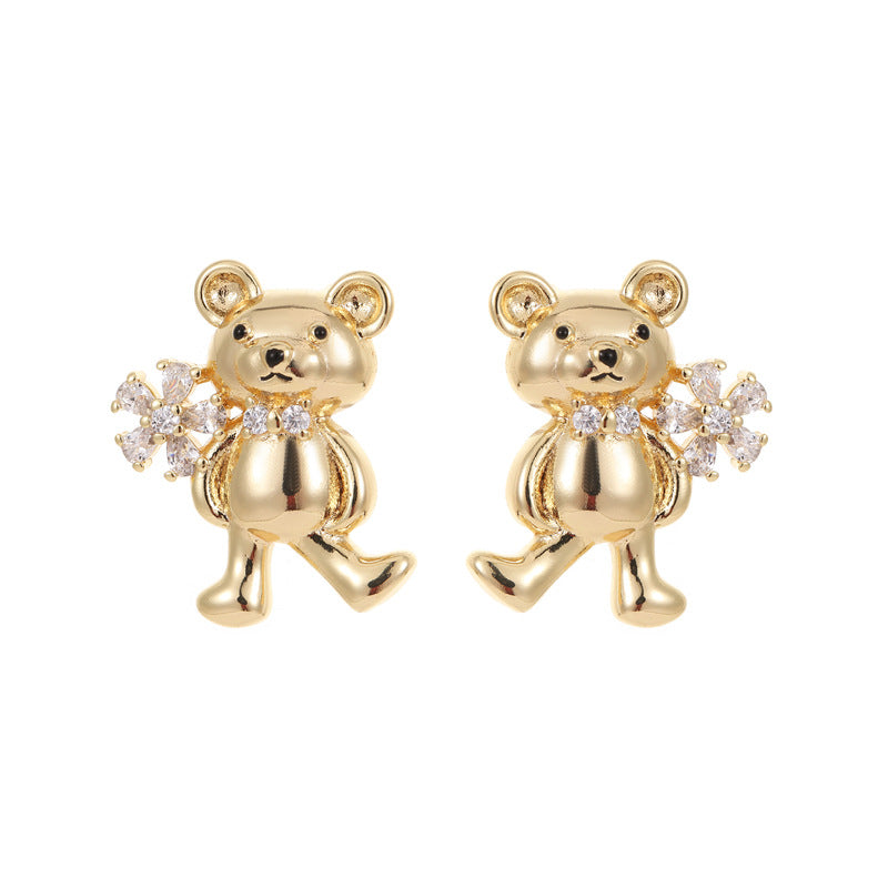 4 boucles d'oreilles ours à tige ornées de strass 14 carats GF