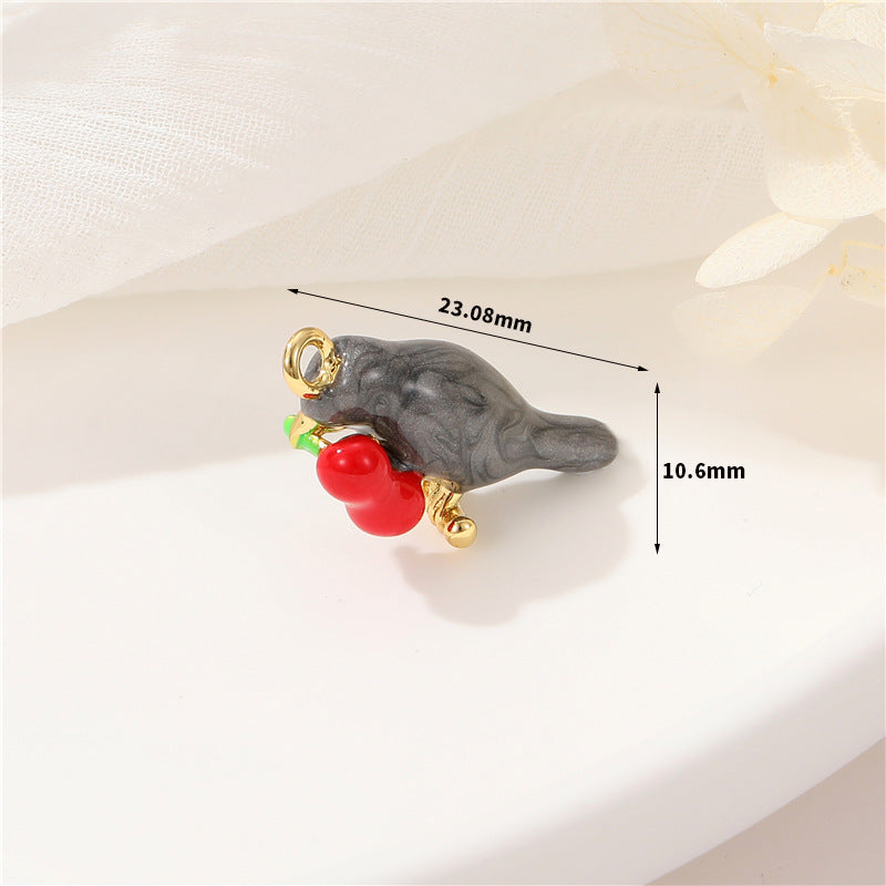 2 Chien Lapin Pigeon Chat Oiseau Charme Pendentif Émail Époxy 14K GF Strass Embelli