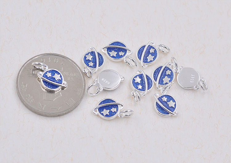 Pendentif à breloque en argent sterling émail époxy lune Saturne S925