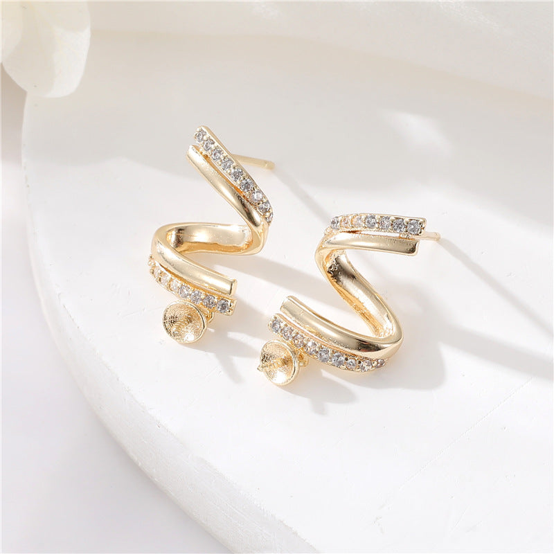 4 boucles d'oreilles papillon, signe de musique florale, lapin, spirale, ornées de strass, 14K GF, boucle d'oreille à moitié percée, perle vierge