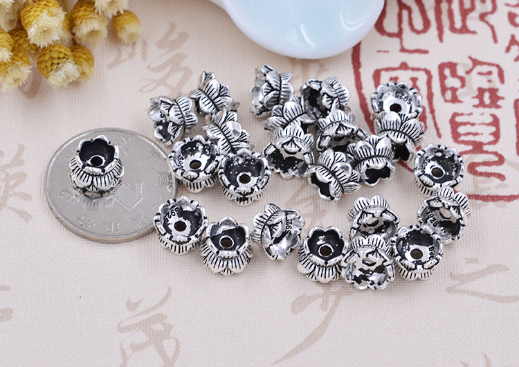 Perle florale de lotus en argent sterling, espaceur S925