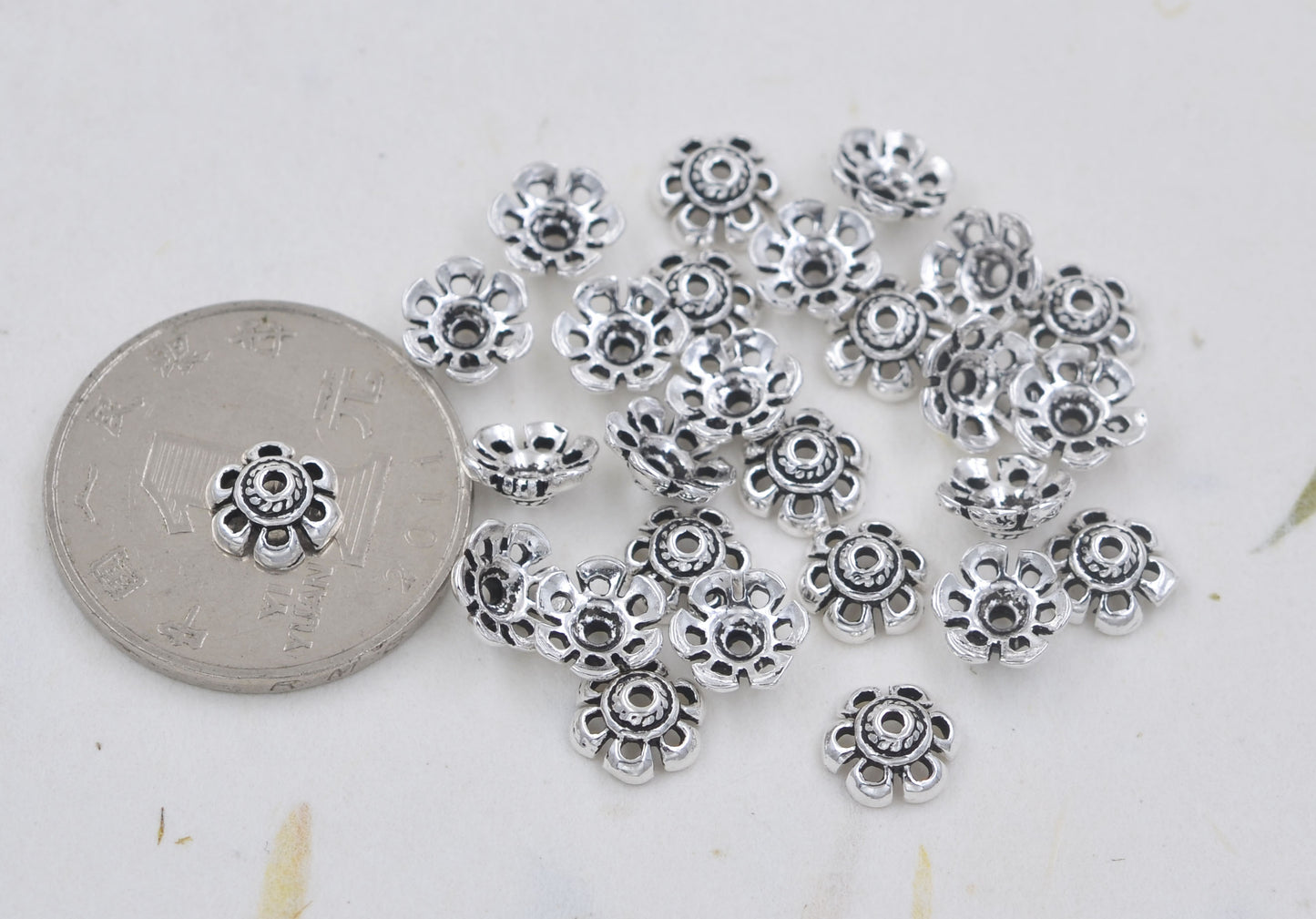 Coupe de capuchon de perle florale en argent sterling S925