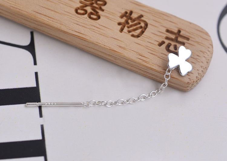 Boucle d'oreille en argent Sterling, petite feuille de trèfle, fil d'oreille S925