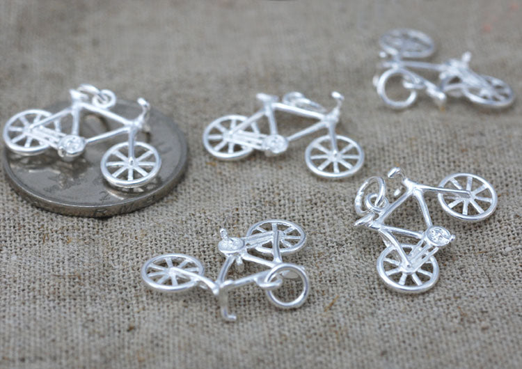 Sterling Silver Tiny Bicycle Charm Pendant S925 Finding