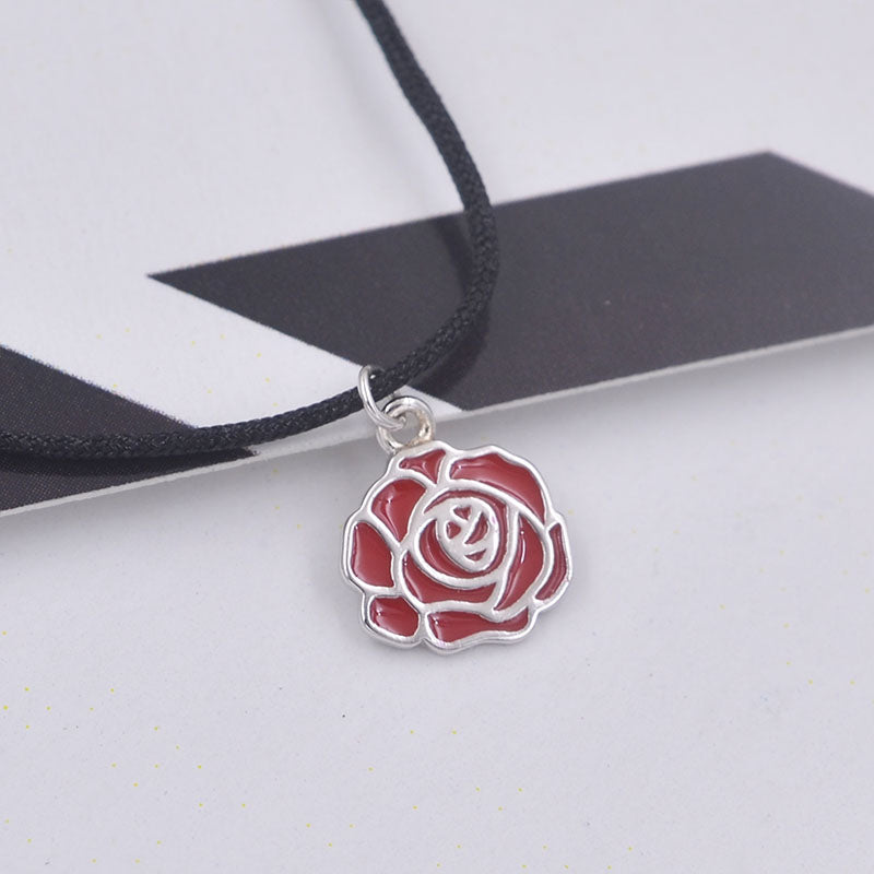 Collier pendentif à breloque en argent sterling, orné de strass, petit cube rond, cœur, étoile, cercle, rose, S925