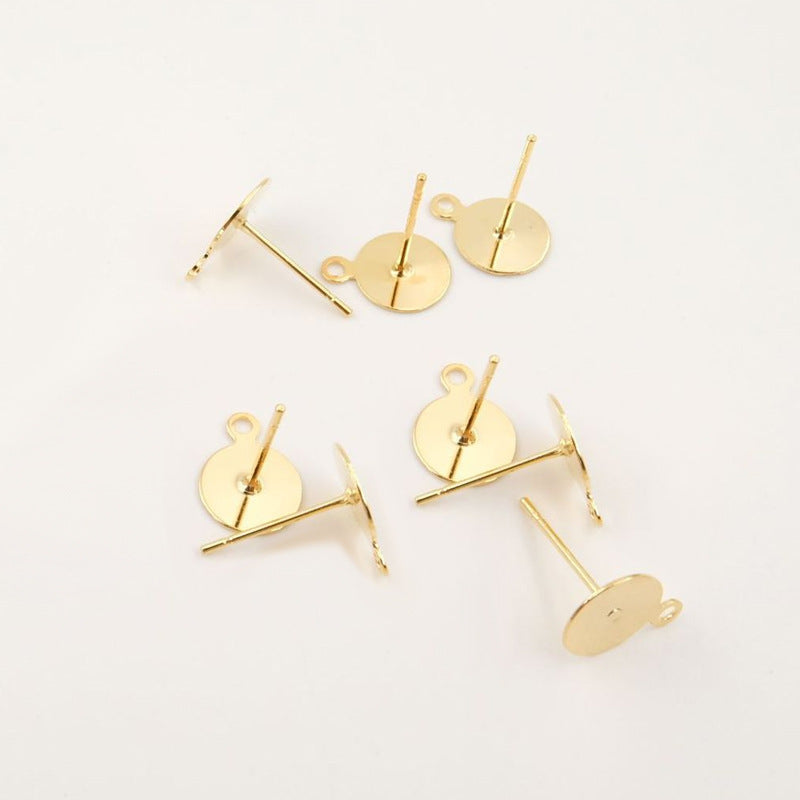 Bulk 100 Plain Round Pad Stud Earrings with Loop 18KGP Earing Cabochon Base Blank 6mm 8mm 10mm 12mm