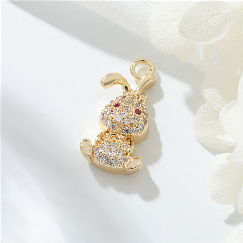 2 pendentifs à breloques lapin ornés de strass 14K GF