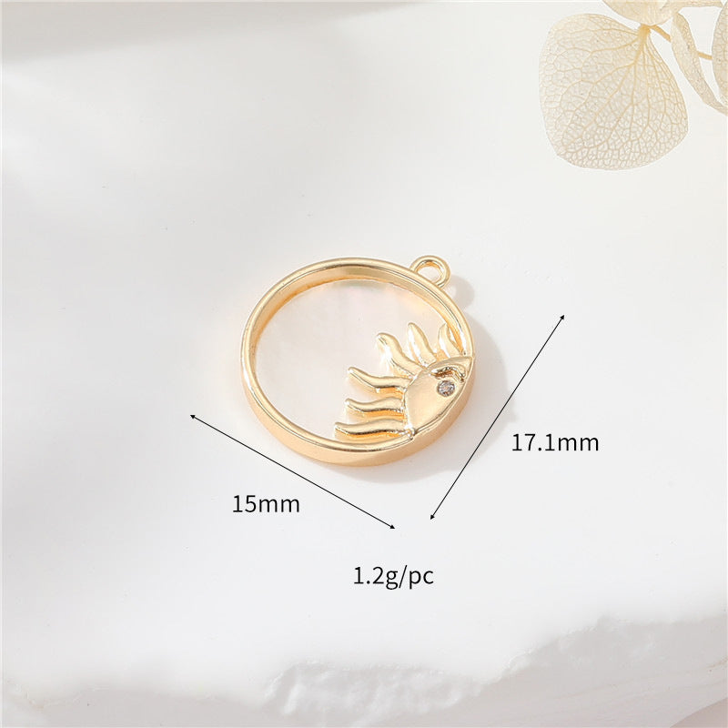 2 pendentif à breloque soleil, lune et étoile, coquille en strass 14K GF ornée