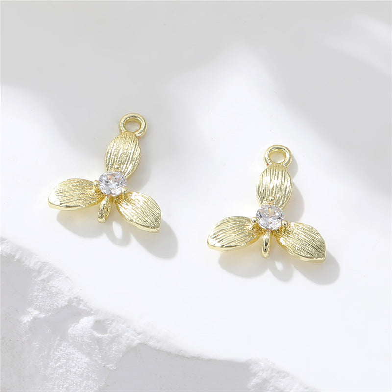 Pendentif à breloque 2 feuilles florales 14K GF