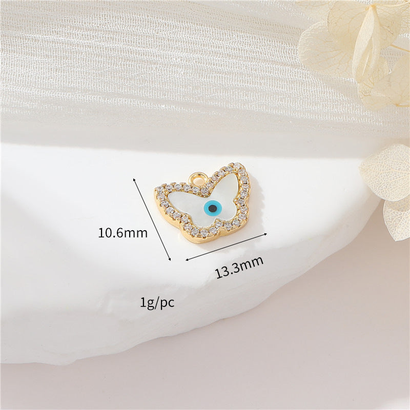 2 Kreuz Hand Rundes Auge Blumen Herz Schmetterling Charm Anhänger Harz Strass verziert 14K GF