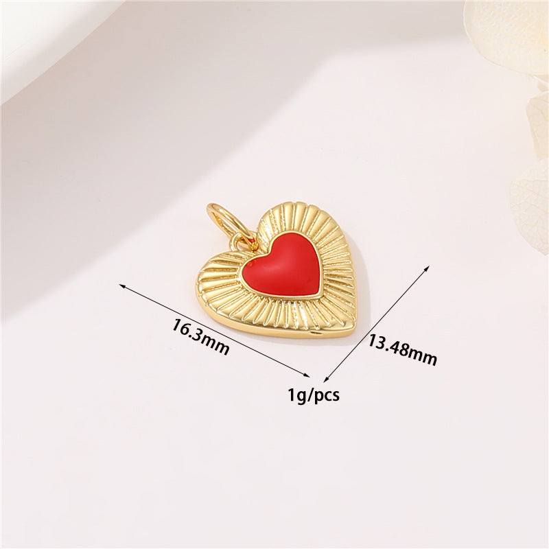 2 Heart Charm Pendant Rhinestone Embellished 14K GF