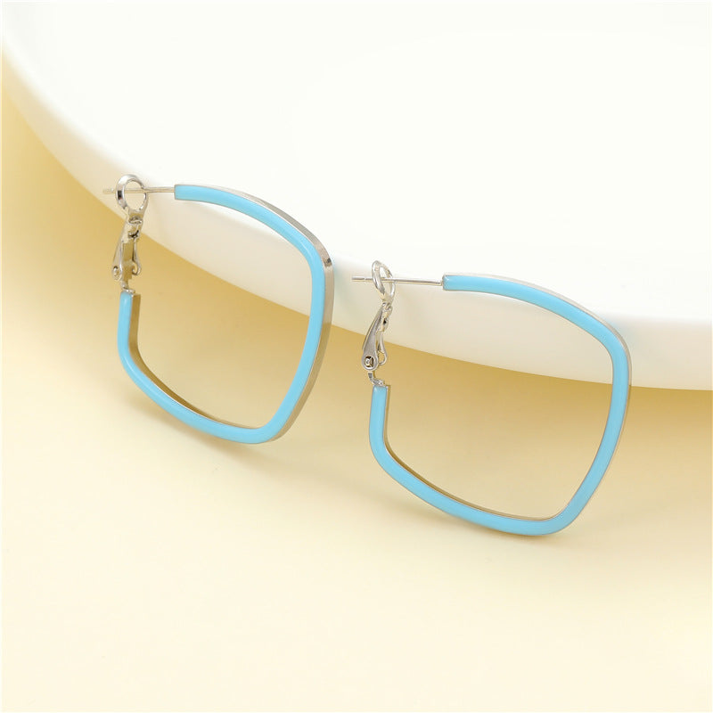 4 Square Circle Hoop Earrings Enamel Epoxy 14K GF Earing