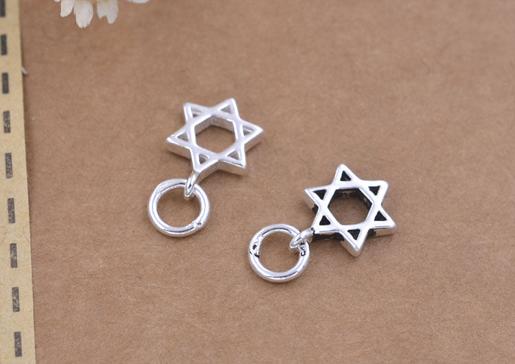Pendentif à breloque hexagonale minuscule en argent sterling, perle d'espacement à trou traversant, recherche S925