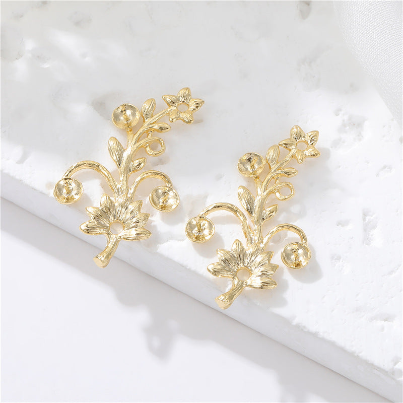 2 pendentif de charme de branche florale 14K GF perle semi-percée perle vierge