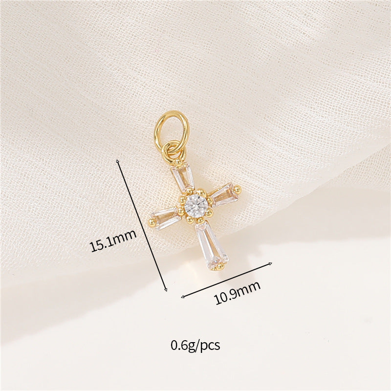 2 minuscules croix coeur papillon roue Hello Kitty oeil charme pendentif strass embelli 14K GF
