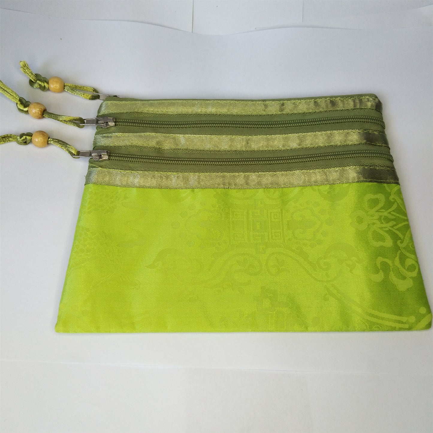 7,6 x 17,8 cm bunter Rosenkranz-Beutel aus chinesischer Meereswellen-Seide, Geld-Münzen-Geldbörse mit drei Reißverschlüssen, Tragetasche, traditionelle Schmuck-Geschenkverpackung