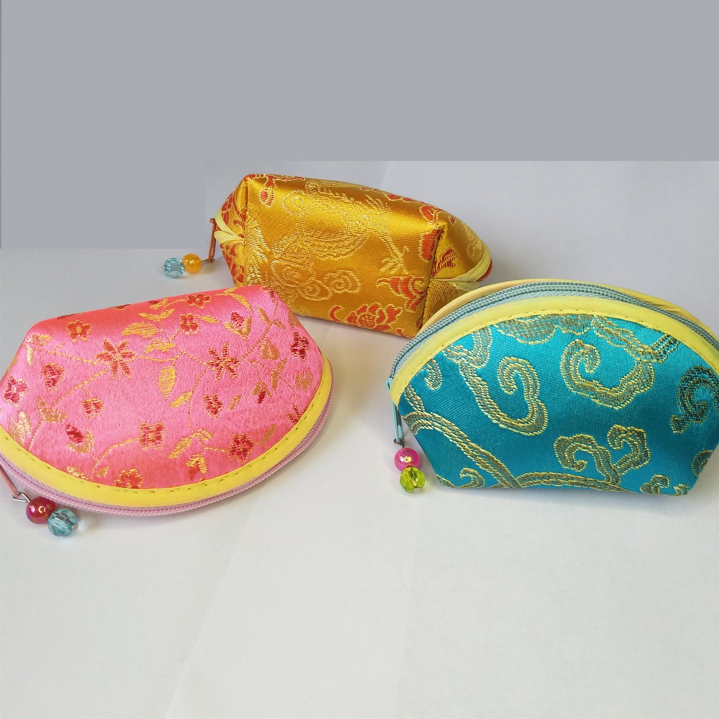 2x2.5x4.5 "pochettes en soie chinoise à coquille colorée sacs de pièces d'argent de poche avec sac à fermeture éclair sacs d'emballage traditionnels pour cadeaux de bijoux