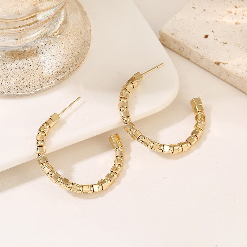 4 Glossy Semi Circle Chunky Stud Earrings 14K GF Earing