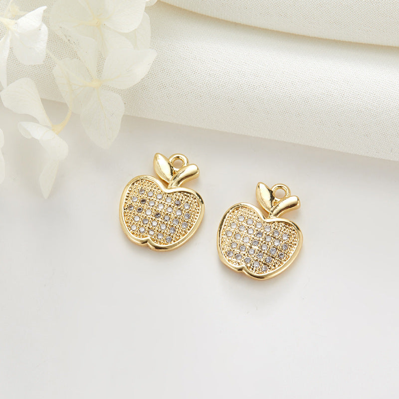 2 Crown Music Moon Girl Leaf Heart Foot Apple Charm Pendant Rhinestone Embellished 14K GF