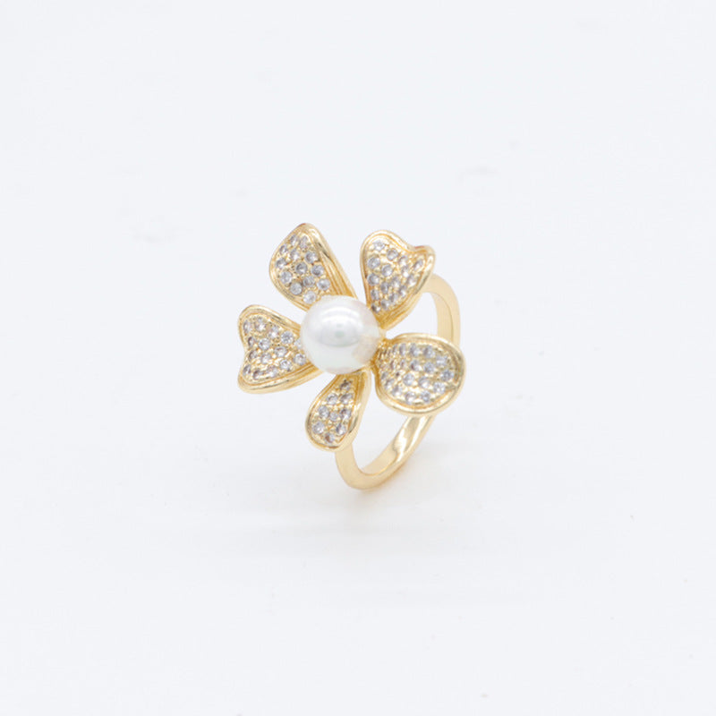 2 bagues de déclaration florales rondes à simple doublure en cercle ouvert ornées de strass 14K GF