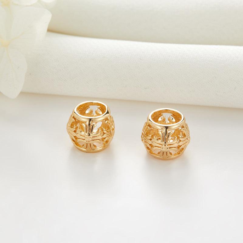 10 winzige hohle Gitter-Kreuz-Iris-Trommelsäulenperlen 14K GF Charm Beadwork Spacer