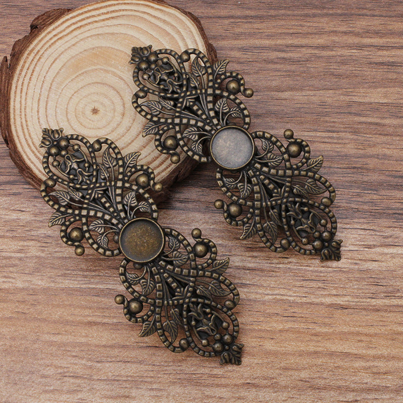 100 filigrane Floral lunette coupe Snap Clip pince à cheveux 18KGP 12mm cabochon rond Base vierge réglage de pierres précieuses