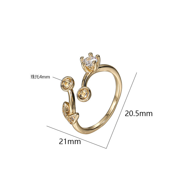 2 Anneau de déclaration florale à cercle ouvert Strass embelli 14K GF Perle semi-percée Perle Vierge