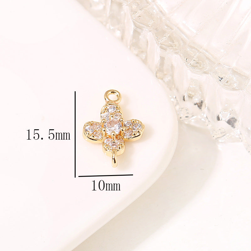 2 Double Looped Floral Snowflake Diamond Olive Charm Connector Rhinestone Embellished 14K GF