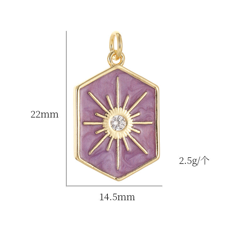 2 Hexagon Star Charm Pendant Enamel Epoxy 14K GF Rhinestone Embellished