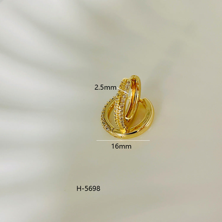 4 boucles d'oreilles créoles creuses ornées de strass 14K GF