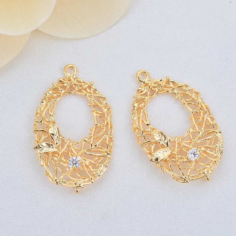 20 connecteurs de charme de cercle de nid ovale creux à double boucle ornés de strass 14K GF