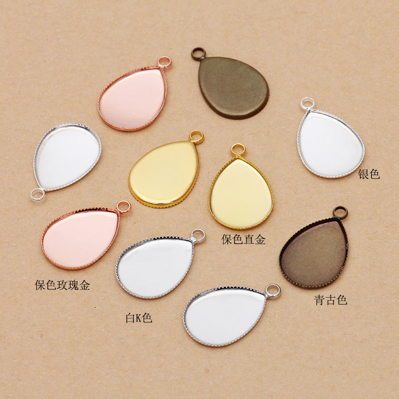 50 Serrated Edge Bezel Cup Charm Pendant 18KGP 13x18mm 18x25mm Waterdrop Cabochon Blank Base Gemstone Setting