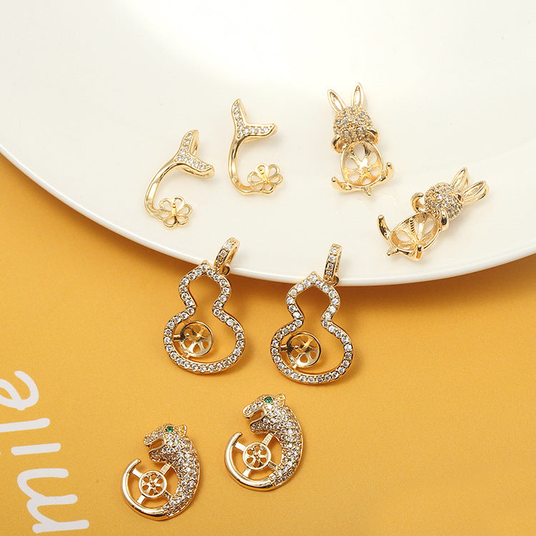 2 pendentif à breloque queue de baleine léopard orné de strass 14K GF perle à moitié percée vierge