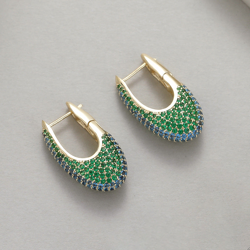 4 boucles d'oreilles créoles ovales ornées de strass 14K GF Earing