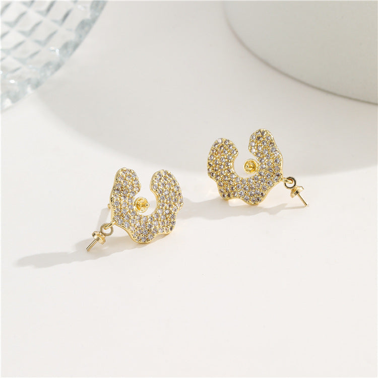 4 boucles d'oreilles à tige demi-cercle ornées de strass 14K GF, boucles d'oreilles à moitié percées, perle vierge