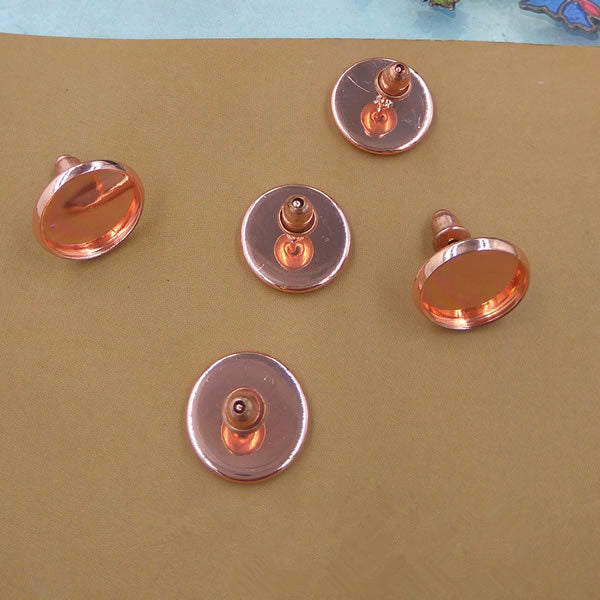 50 Lünetten-Cup-Ohrstecker, 18KGP-Roségold, 8–16 mm, runder Cabochon, leere Basis, Edelsteinfassung