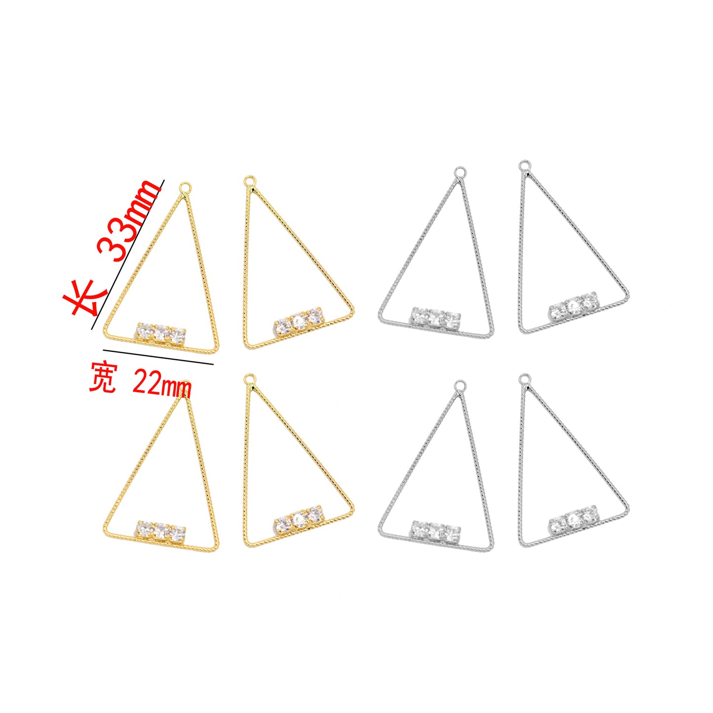 10 Triangle Circle Charm Pendentif Strass Embelli 14K GF