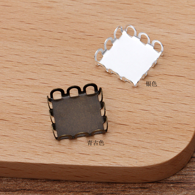 100 Muschelkanten-Anhänger mit quadratischer, flacher Rückseite, 18 kg, 12 x 12 mm, Cabochon-Strass-Zirkon-Edelstein, leere Basis