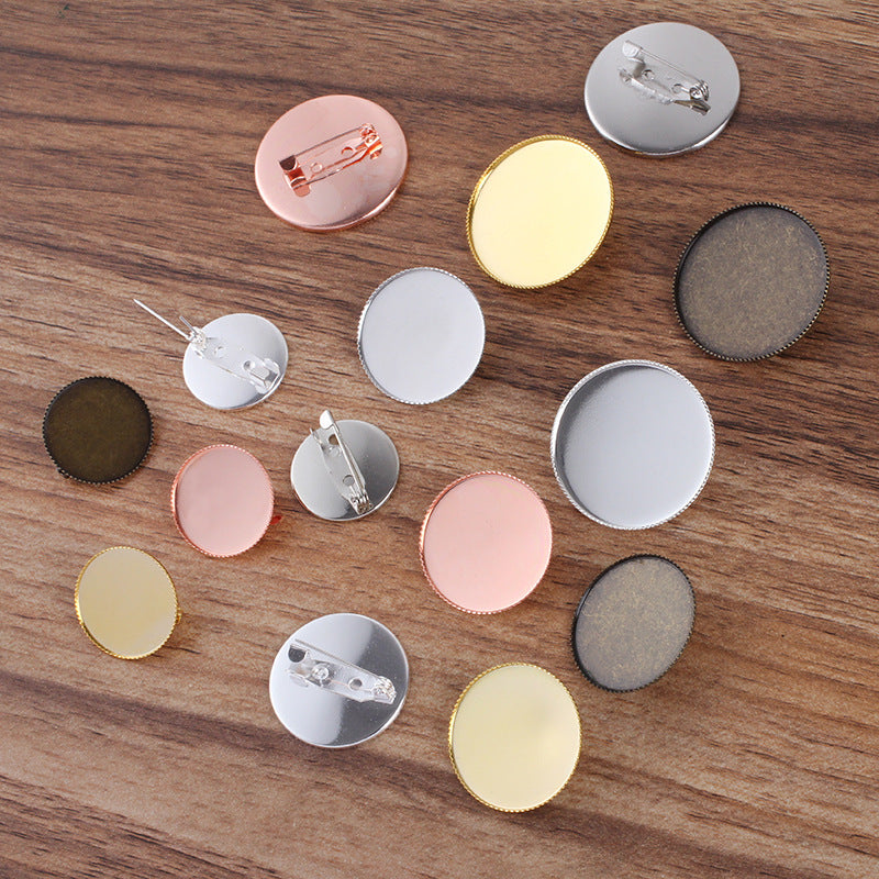 50 Serrated Edge Bezel Cup Safe Brooch Pin 18KGP 20mm 25mm 30mm Round Cabochon Blank Base Gemstone Piece Setting