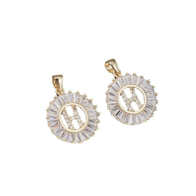4 H Circle Charm Pendant Stud Earrings Rhinestone Embellished 14K GF