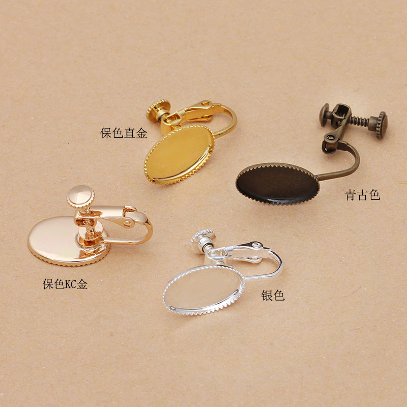 Copie de 100 boucles d'oreilles à bord dentelé, sans perçage, 18KGP, 10x14mm, cabochon ovale, Base vierge, sertissage de pierres précieuses