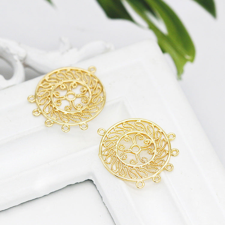 10 pendentifs à breloques ronds creux à boucles multiples, pièce florale, 14K GF